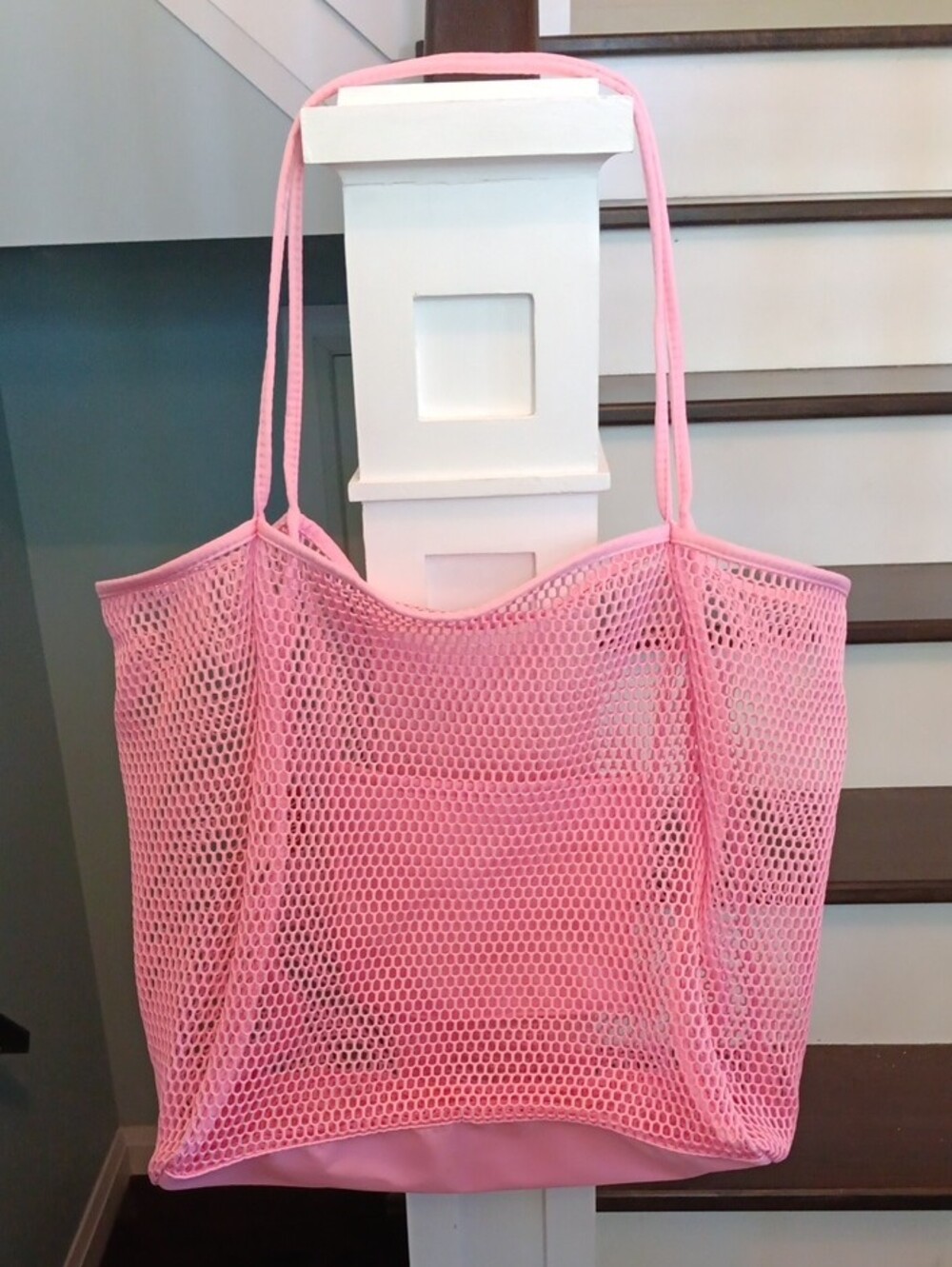 % Hoxis Large Pink Mesh Tote Beach Bag